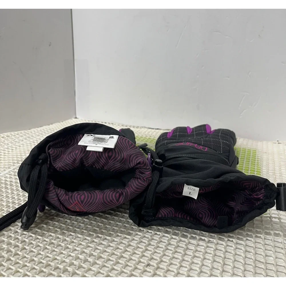 Dakine Tahoe‎ Gloves Womens Large Black Purple Leather Palm Ski Snowboard EUC